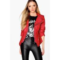 Faux Leather Biker Jacket - red