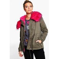 Faux Fur Parka - fuchsia