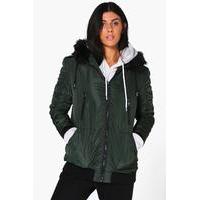 Faux Fur Hood Bomber Coat - bottle