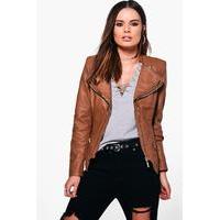 Faux Leather Biker Jacket - tan