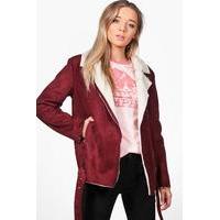 Faux Shearling Aviator - burgundy