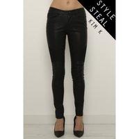 faux leather skinny jeans with lace detail