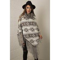 Fairisle Print Knitted Shawl in Grey