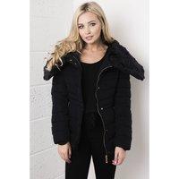 Faux Fur Hooded Padded Coat in Blue