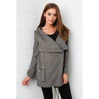 Faux Suede Hooded Jacket in Khaki