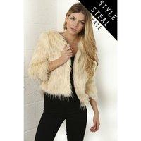 Faux Fur Cropped Jacket in Cream