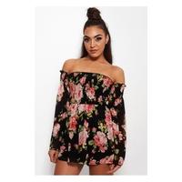 Fara Black Floral Bardot Playsuit