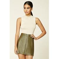 faux leather zipper mini skirt