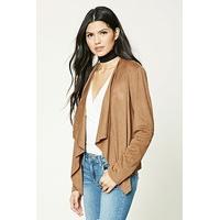 Faux Suede Drape-Front Jacket