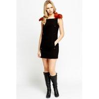 faux fur collar button detailed dress