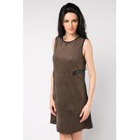 Faux Leather Trim Suedette Dress