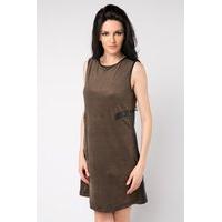 faux leather trim suedette dress