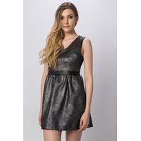 Faux Leather Waist Metallic Dress