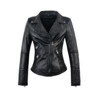 Faux Leather Studded Moto Jacket - Size: M
