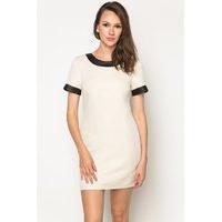 Faux Leather Trim Embossed Dress