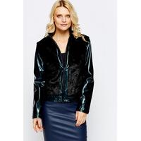 Faux Fur Panel Zip Front Pocket Jacket