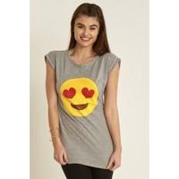 Farah Heart Eyes Emoji Turn Up Sleeve Top T Shirt