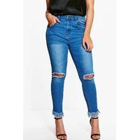 Faye Rip Knee Fray Hem Skinny Jean - blue