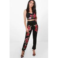 Fay Embroidered Suedette Stretch Trousers - black