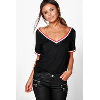 Faye Rib V Neck Tee - black