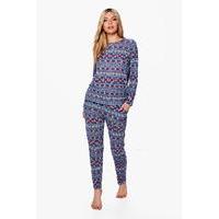 Fairisle Snowflake Christmas Loungewear Set - navy