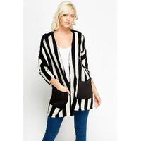 Faux Leather Pocket Stripe Cardigan