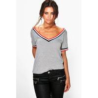 Faye Rib V Neck Tee - grey