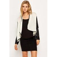 faux leather sleeve waterfall cardigan