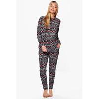 Fairisle Snowflake Christmas Loungewear Set - black