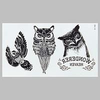 Fashion Tattoo Black Owl Waterproof Tattoo Stickers