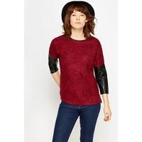 Faux Leather Insert Fluffy Jumper