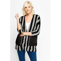 faux leather pocket stripe cardigan