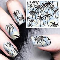 Fashion Printing Pattern Water Transfer Printing Coconut Tree Beach Style Nail Stickers