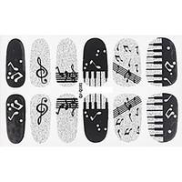 Fashion Piano Note Music Style Glitter Silver and Black Nail Decal Art Sticker Gel Polish Manicure