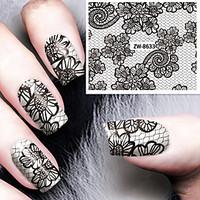 fashion printing pattern black lace transfer printing nail stickers