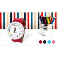 Faux Leather-Strap Pencil Watches: Choice of 4 colours