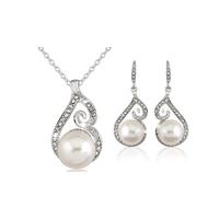 Faux Pearl Necklace and Earring Set - 1 or 2