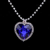 fashion jewelry womens crystal heart pendant alloy necklace blue