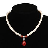 Fabulous White Pearl With Ruby Women\'s Necklace