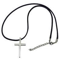 Fashion (Small Cross) Black Leather Pendant Necklace(50cm) (1 Pc) Christmas Gifts