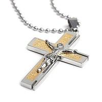 Fashion Jesus The Bible Stainless Steel Cross Pendant Necklace Men\'s Jewelry