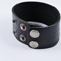 Fashion Men\'s Black Wide Leather Bracelets