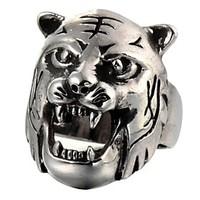 Fashion Tiger Head Silver Titanium Steel Ring