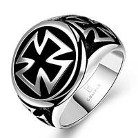 Fashion Individual No Decorative Stone Men\'s Stoving Varnish Circle Cross Stainless Steel Ring(Black)(1Pc) Christmas Gifts