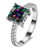 Fashion Rainbow Mystic Stone And White Cubic Zirconia Casual 18KGP White Gold Plated Jewelry RING Rainbow finger ring