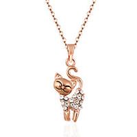 fashion cute gold tone pave crystal cat pendant necklace