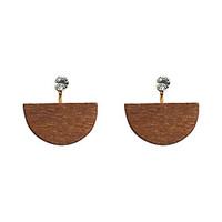 Fashion Women Semicircle Rhinestone Wood Drop Earrings