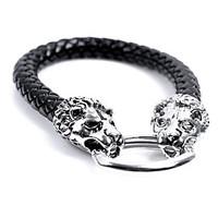 Fashion Nice Korean Style Men Two Leopard Snake Twine Black Alloy Leather ChainLink Bracelet(1 Pc)