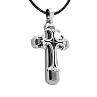 Fashion (Cross Pendant) Black Titanium Steel Pendant Necklace(Black And White) (1 Pc)