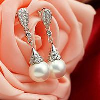 Fashion 925 Sterling Silver Pearl Wedding PrtayCubic Zirconia Earring Drop Earrings For Woman